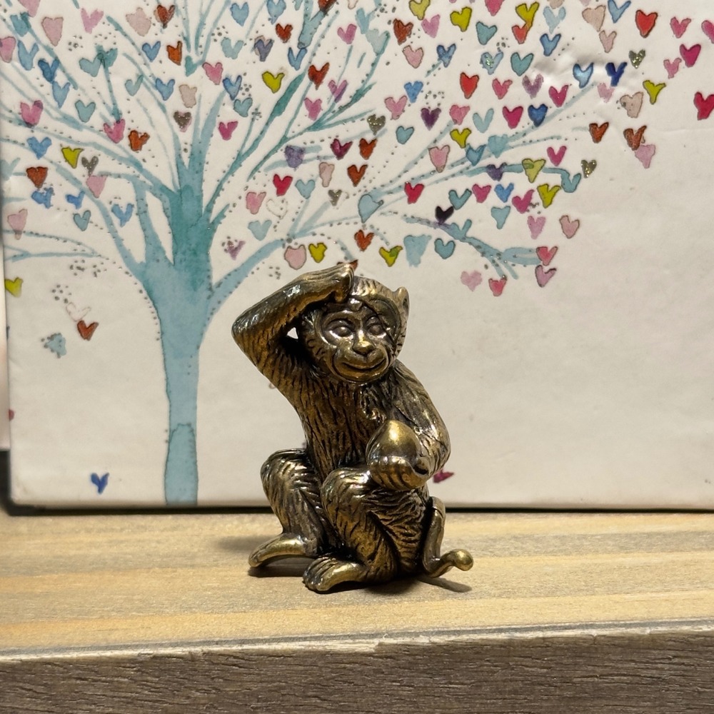 BG1 Chinese Zodiac Monkey Figurine Brass Tone Miniature Animal Sculpture Small